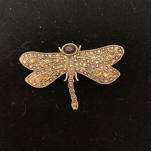 Monet Gold-Toned Red stone Dragonfly Brooch